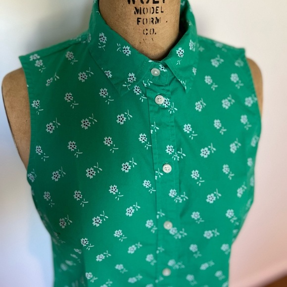 J. Crew green floral sleeveless blouse size small - Picture 2 of 6